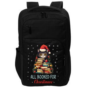 All Booked For Christmas Black Cat Santa Teacher Books Tree Great Gift Impact Tech Backpack