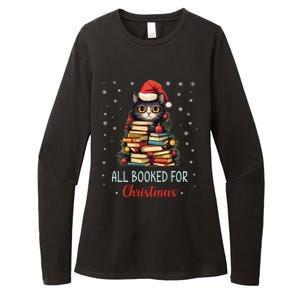 All Booked For Christmas Black Cat Santa Teacher Books Tree Great Gift Womens CVC Long Sleeve Shirt