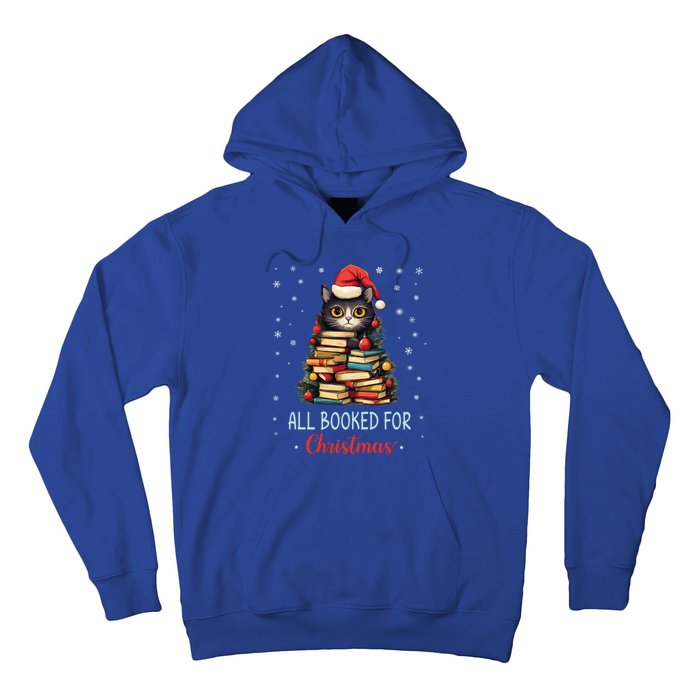 All Booked For Christmas Black Cat Santa Teacher Books Tree Great Gift Hoodie