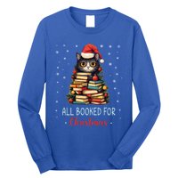 All Booked For Christmas Black Cat Santa Teacher Books Tree Great Gift Long Sleeve Shirt