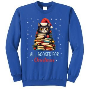 All Booked For Christmas Black Cat Santa Teacher Books Tree Great Gift Sweatshirt