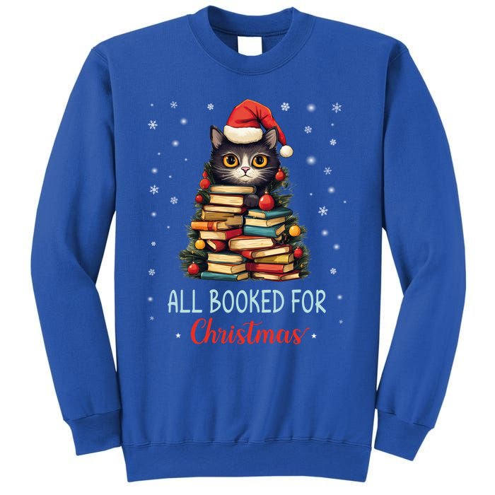 All Booked For Christmas Black Cat Santa Teacher Books Tree Great Gift Sweatshirt