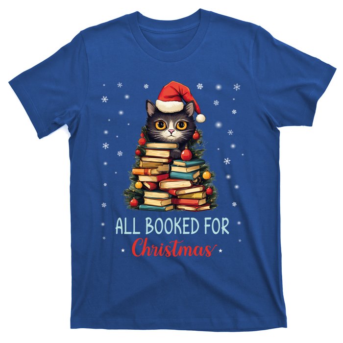 All Booked For Christmas Black Cat Santa Teacher Books Tree Great Gift T-Shirt