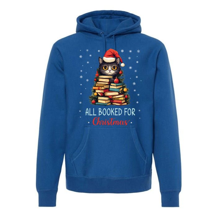 All Booked For Christmas Black Cat Santa Teacher Books Tree Great Gift Premium Hoodie