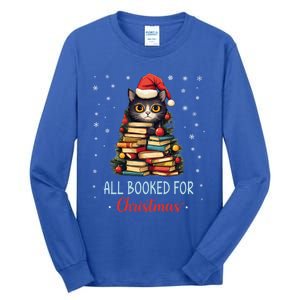 All Booked For Christmas Black Cat Santa Teacher Books Tree Great Gift Tall Long Sleeve T-Shirt