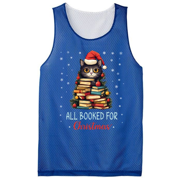 All Booked For Christmas Black Cat Santa Teacher Books Tree Great Gift Mesh Reversible Basketball Jersey Tank