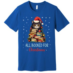 All Booked For Christmas Black Cat Santa Teacher Books Tree Great Gift Premium T-Shirt