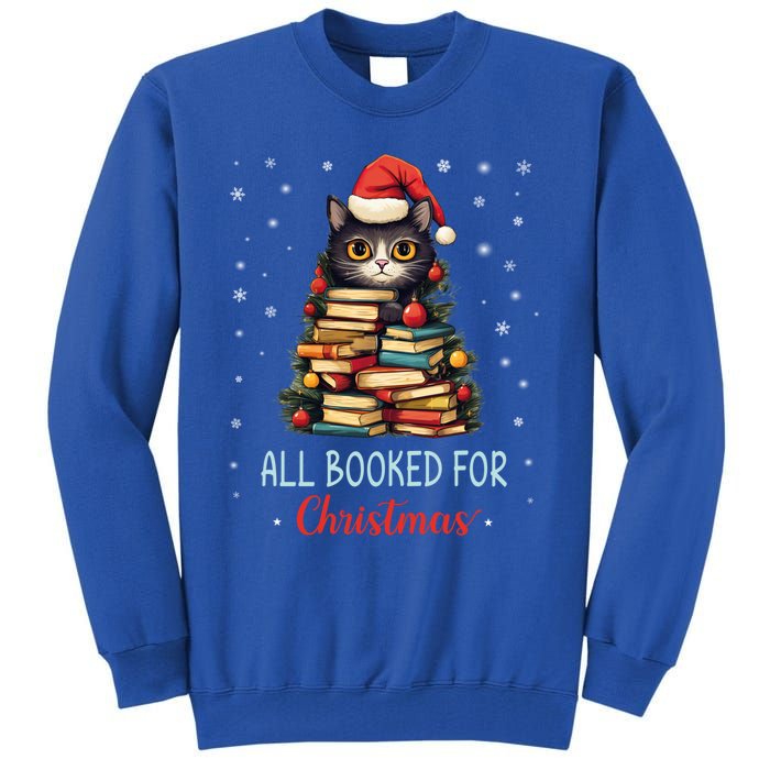 All Booked For Christmas Black Cat Santa Teacher Books Tree Great Gift Tall Sweatshirt