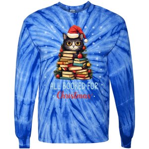 All Booked For Christmas Black Cat Santa Teacher Books Tree Great Gift Tie-Dye Long Sleeve Shirt