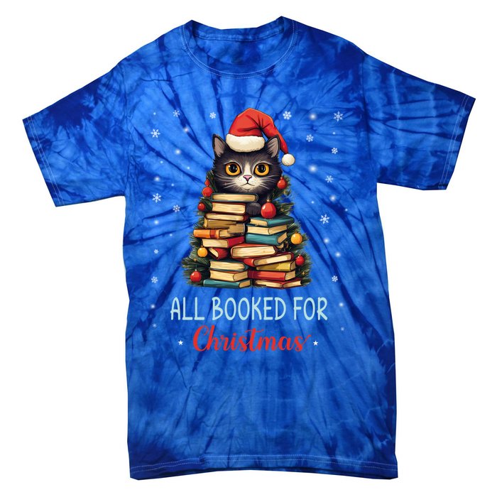 All Booked For Christmas Black Cat Santa Teacher Books Tree Great Gift Tie-Dye T-Shirt