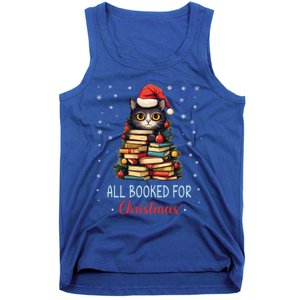 All Booked For Christmas Black Cat Santa Teacher Books Tree Great Gift Tank Top