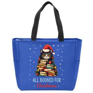 All Booked For Christmas Black Cat Santa Teacher Books Tree Great Gift Zip Tote Bag