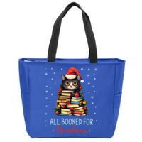 All Booked For Christmas Black Cat Santa Teacher Books Tree Great Gift Zip Tote Bag