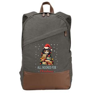 All Booked For Christmas Black Cat Santa Teacher Books Tree Great Gift Cotton Canvas Backpack