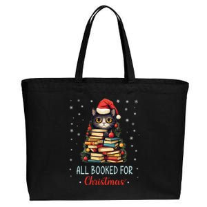 All Booked For Christmas Black Cat Santa Teacher Books Tree Great Gift Cotton Canvas Jumbo Tote