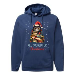 All Booked For Christmas Black Cat Santa Teacher Books Tree Great Gift Performance Fleece Hoodie