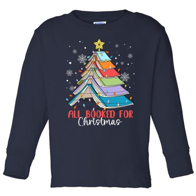 All Booked For Christmas Book Christmas Tree Lights Toddler Long Sleeve Shirt