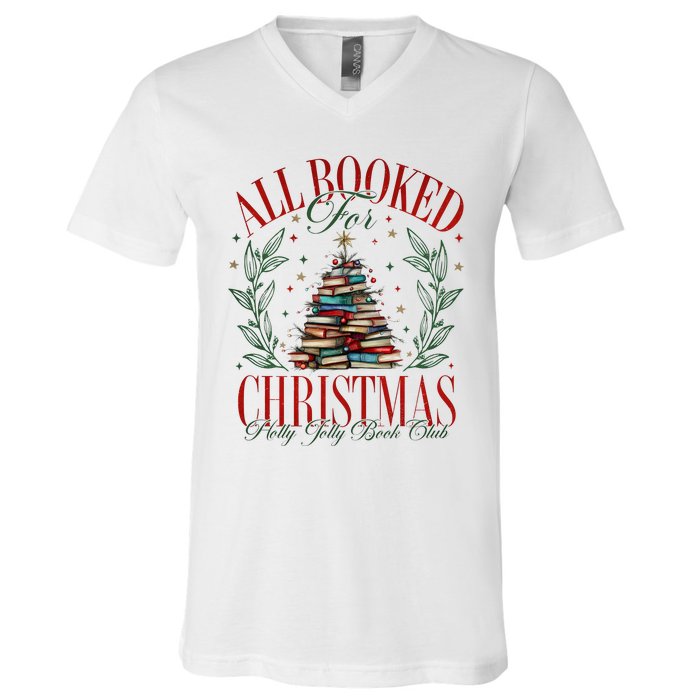 All Booked For Christmas Books Club V-Neck T-Shirt