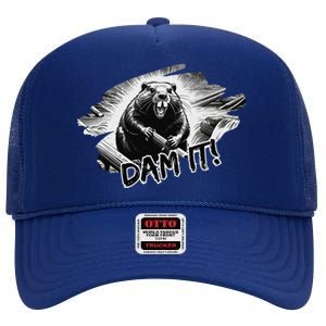 Angry Beaver Funny Dam It High Crown Mesh Back Trucker Hat