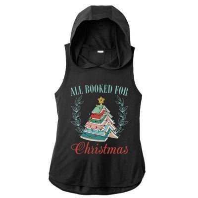 All Booked For Christmas Reading Pine Trees Wreath Lights Ladies PosiCharge Tri-Blend Wicking Draft Hoodie Tank