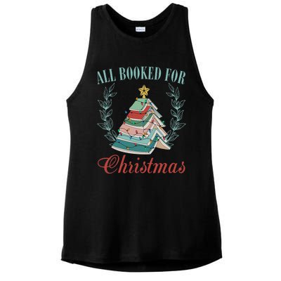 All Booked For Christmas Reading Pine Trees Wreath Lights Ladies PosiCharge Tri-Blend Wicking Tank