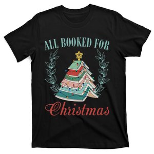 All Booked For Christmas Reading Pine Trees Wreath Lights T-Shirt