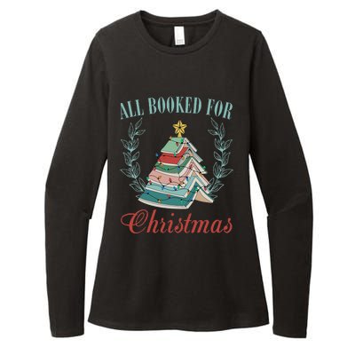 All Booked For Christmas Reading Pine Trees Wreath Lights Womens CVC Long Sleeve Shirt