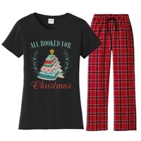 All Booked For Christmas Reading Pine Trees Wreath Lights Women's Flannel Pajama Set