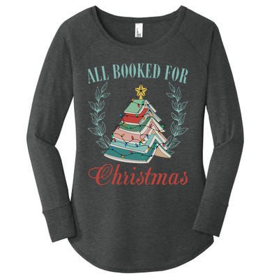 All Booked For Christmas Reading Pine Trees Wreath Lights Women's Perfect Tri Tunic Long Sleeve Shirt