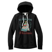 All Booked For Christmas Reading Pine Trees Wreath Lights Women's Fleece Hoodie