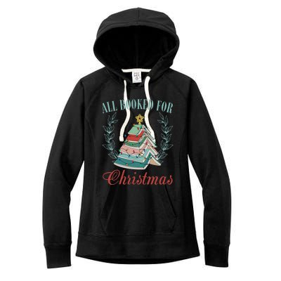 All Booked For Christmas Reading Pine Trees Wreath Lights Women's Fleece Hoodie