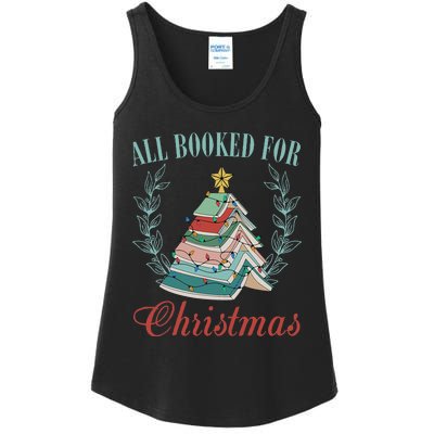 All Booked For Christmas Reading Pine Trees Wreath Lights Ladies Essential Tank