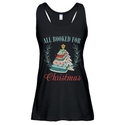 All Booked For Christmas Reading Pine Trees Wreath Lights Ladies Essential Flowy Tank