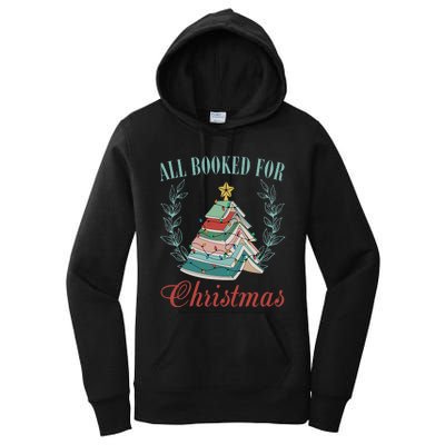 All Booked For Christmas Reading Pine Trees Wreath Lights Women's Pullover Hoodie