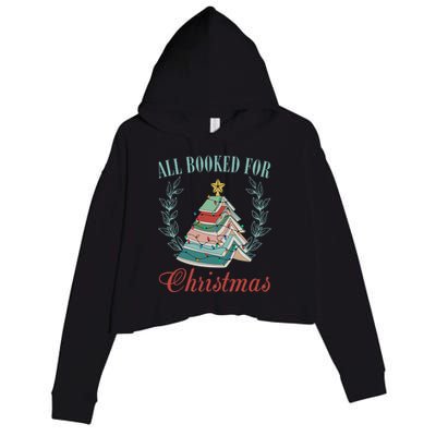 All Booked For Christmas Reading Pine Trees Wreath Lights Crop Fleece Hoodie