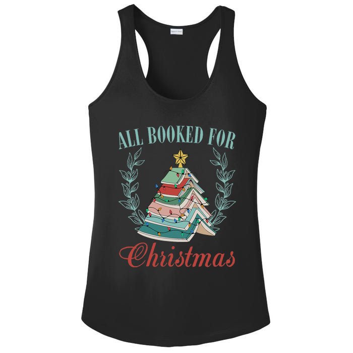 All Booked For Christmas Reading Pine Trees Wreath Lights Ladies PosiCharge Competitor Racerback Tank