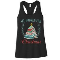 All Booked For Christmas Reading Pine Trees Wreath Lights Women's Racerback Tank