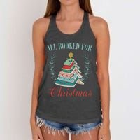 All Booked For Christmas Reading Pine Trees Wreath Lights Women's Knotted Racerback Tank