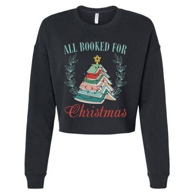 All Booked For Christmas Reading Pine Trees Wreath Lights Cropped Pullover Crew