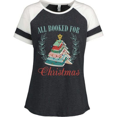 All Booked For Christmas Reading Pine Trees Wreath Lights Enza Ladies Jersey Colorblock Tee