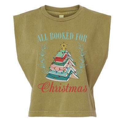 All Booked For Christmas Reading Pine Trees Wreath Lights Garment-Dyed Women's Muscle Tee