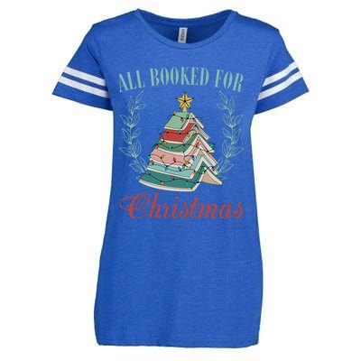 All Booked For Christmas Reading Pine Trees Wreath Lights Enza Ladies Jersey Football T-Shirt