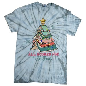 All Booked For Christmas Librarian Christmas Book Tree Tie-Dye T-Shirt