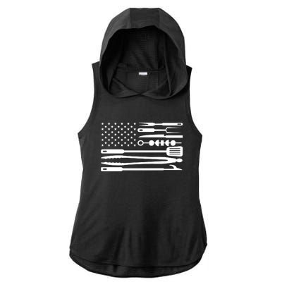 American BBQ Flag Ladies PosiCharge Tri-Blend Wicking Draft Hoodie Tank