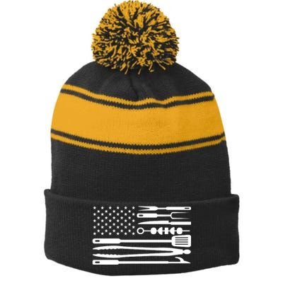 American BBQ Flag Stripe Pom Pom Beanie