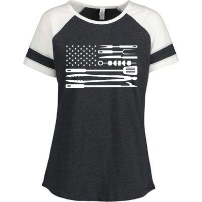 American BBQ Flag Enza Ladies Jersey Colorblock Tee