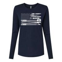 American BBQ Flag Womens Cotton Relaxed Long Sleeve T-Shirt