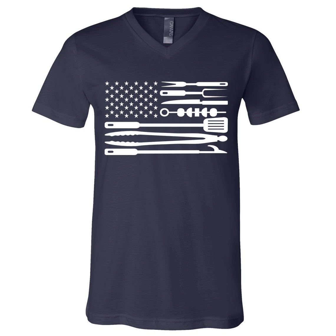 American BBQ Flag V-Neck T-Shirt