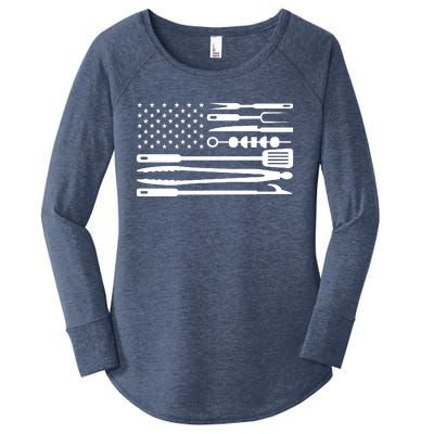 American BBQ Flag Women's Perfect Tri Tunic Long Sleeve Shirt