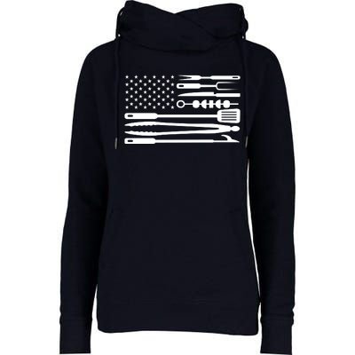 American BBQ Flag Womens Funnel Neck Pullover Hood